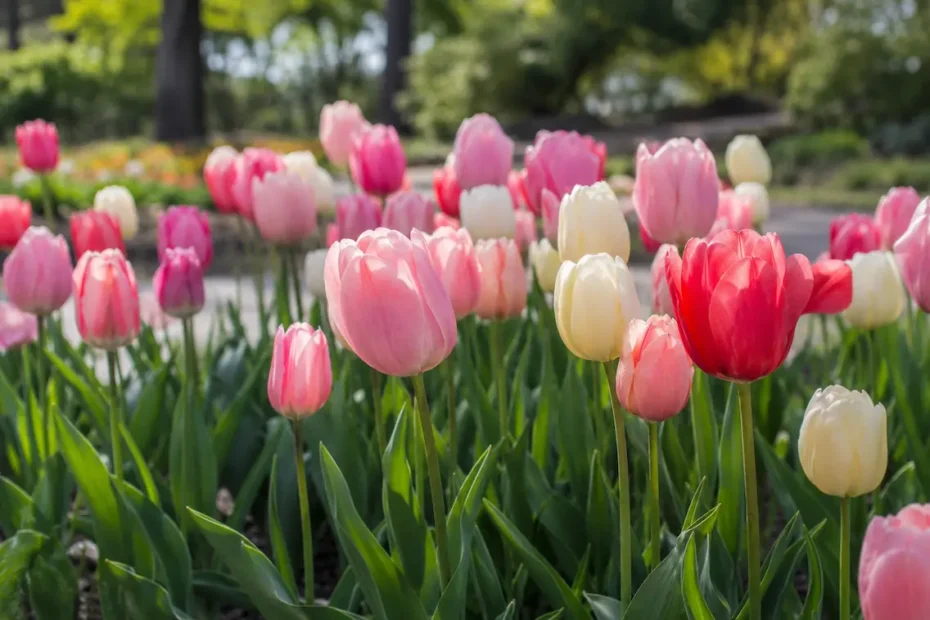 Spring tulips in vibrant bloom